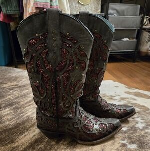 Corral Black And Purple Glitter Cowboy Boots